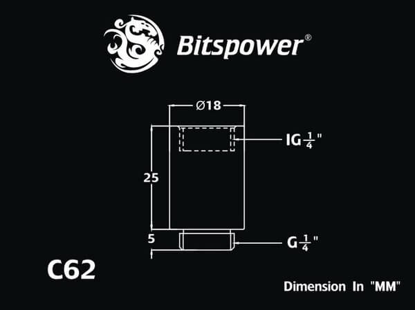 bitspower g14 matt black ig14 extender 25mm Bitspower G1/4'' Matt Black IG1/4'' Extender-25MM