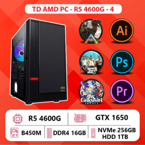 TD AMD PC (R5-4600G, B450M, GTX 1650, 16GB DDR4, SSD 250GB, HDD 1TB)
