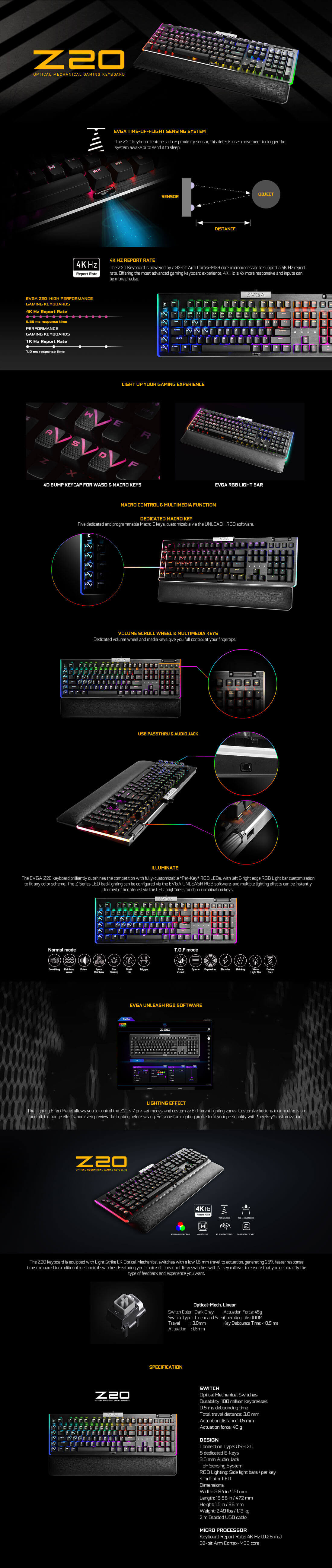 EVGA Z20 - RGB Optical Mechanical Gaming Keyboard - RGB Backlit LED - Optical Mechanical Switches