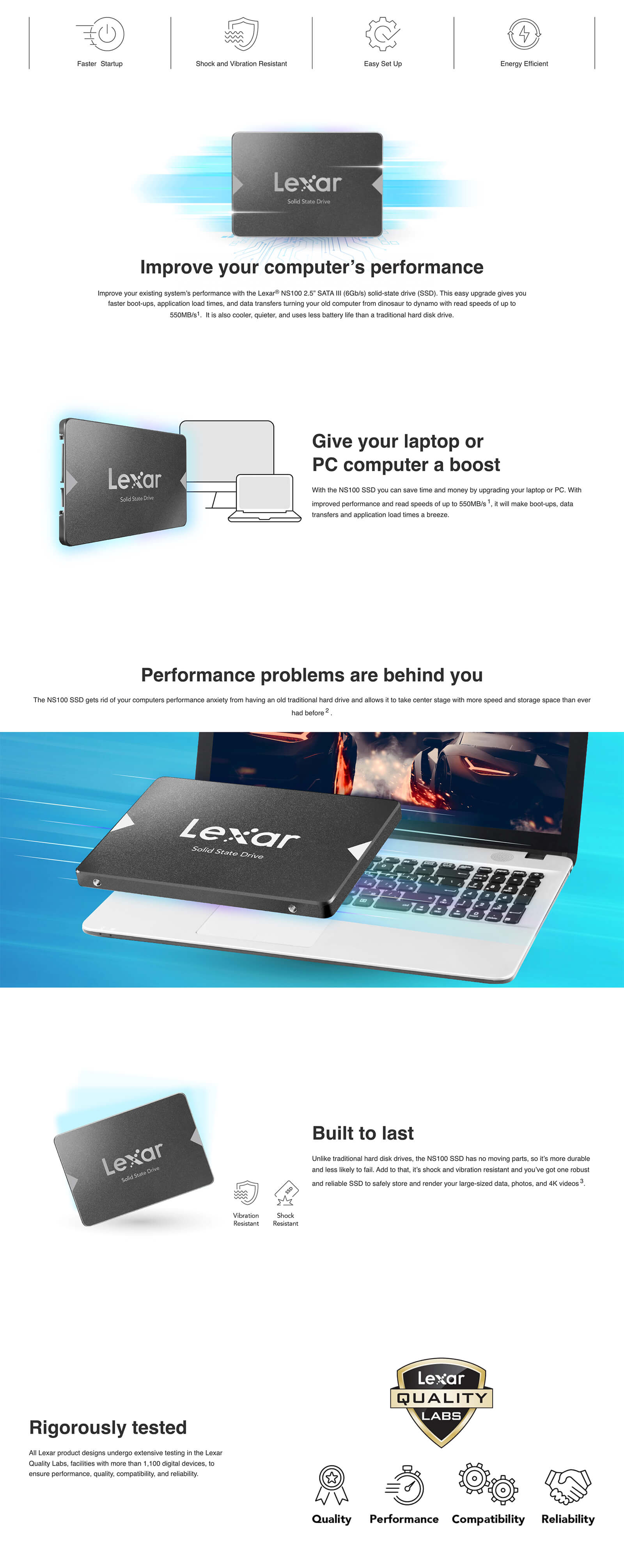 Lexar® NS100 Sata 3 (6Gb/s) SSD 128GB