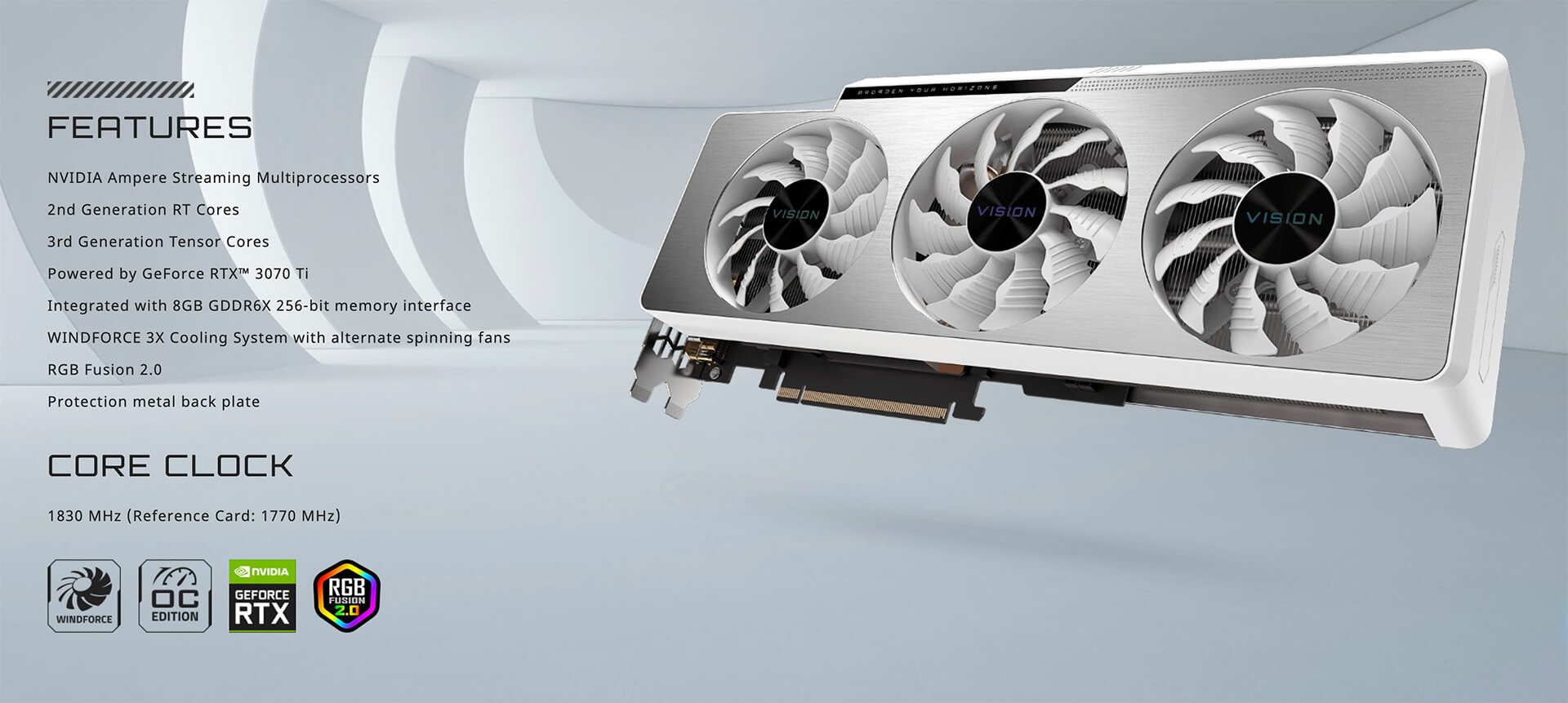 Gigabyte GeForce RTX™ 3070 Ti VISION OC 8GB GDDR6X GIGABYTE GeForce RTX 3070Ti VISION OC 8G GDDR6X V2