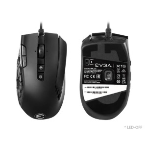 EVGA X15 MMO Gaming Mouse - 8k - Wired - Black - Customizable - 16,000 DPI - 5 Profiles - 20 Buttons - Ergonomic