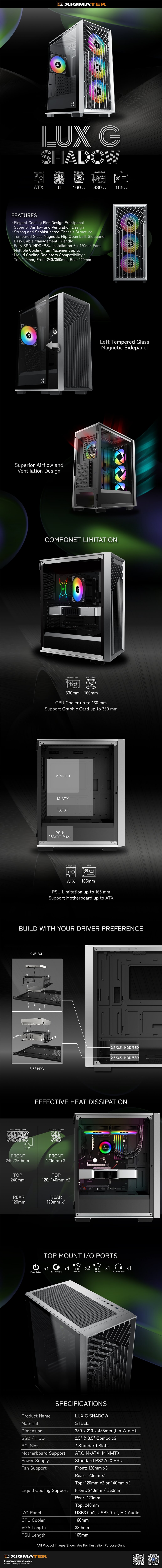 XIGMATEK LUX G SHADOW - Mid Tower Case (3x Fan)