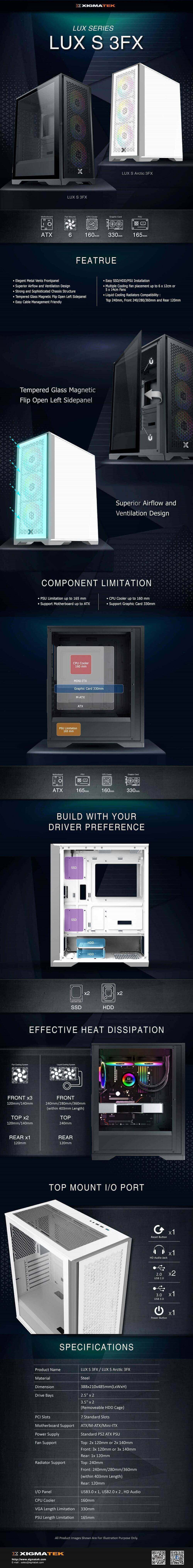 XIGMATEK LUX S 3FX - Mid Tower Case (3x Fan)