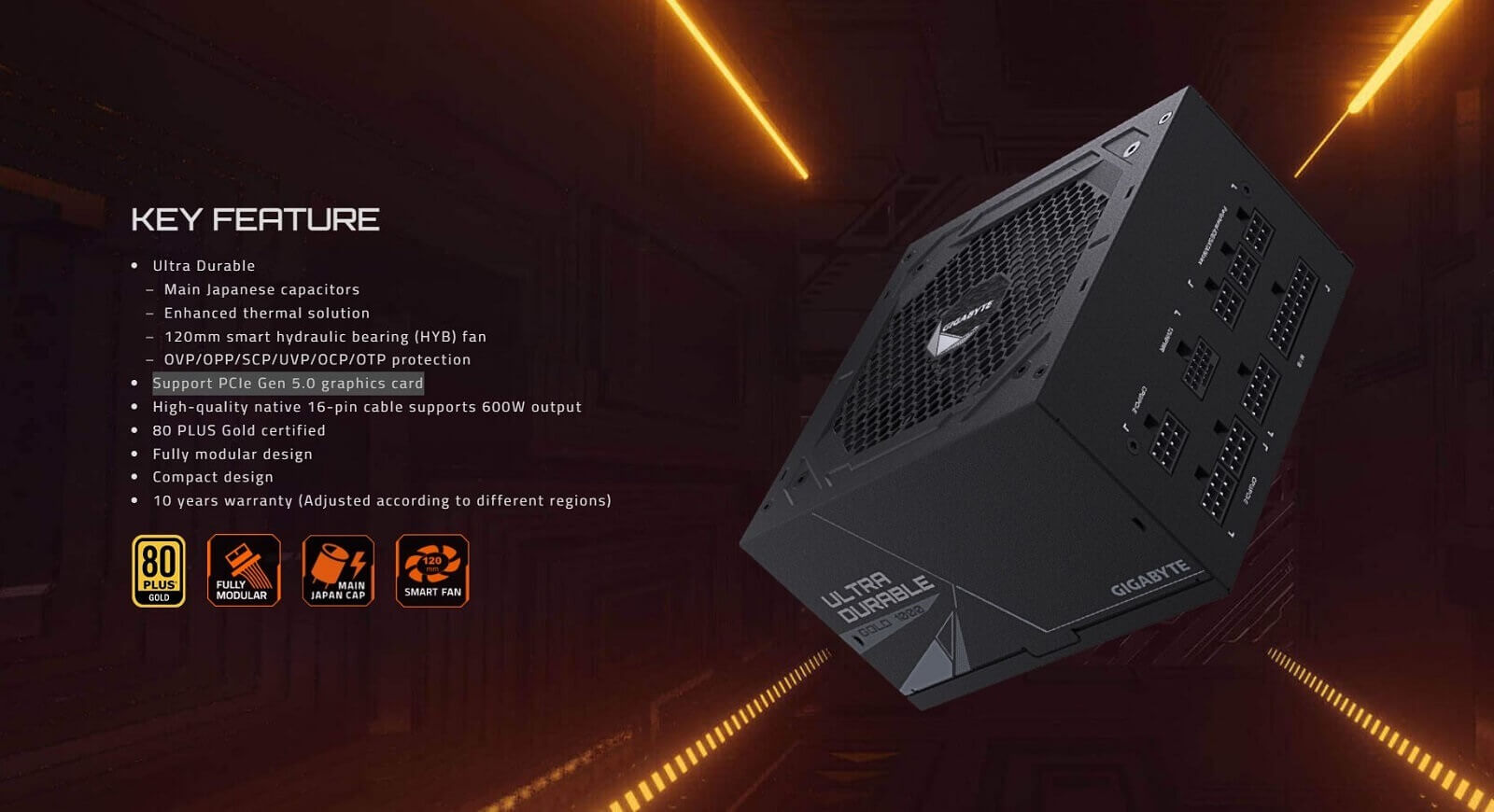 Gigabyte GP-UD1000GM PG5 - 80+ Gold - Full Modular - Support PCIe Gen 5.0 Graphics Card