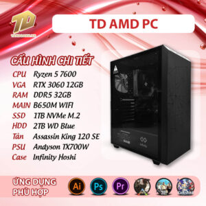 TD AMD PC (R5-7600, B650M, 32GB DDR5, RTX3060, SSD 1TB, HDD 2TB)