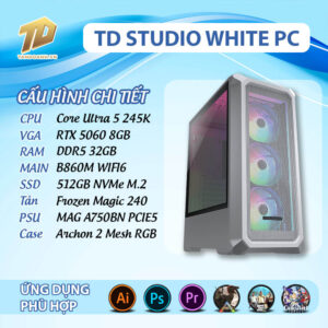 TD STUDIO WHITE PC (Ultra 5 245K, B860M, RTX 5060 8GB, 32GB DDR5, SSD 500GB)