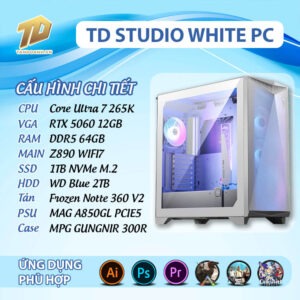 TD STUDIO WHITE PC (Core Ultra 7 265K, RTX 5070, Z890, 64GB DDR5, SSD 1TB, HDD 2TB)