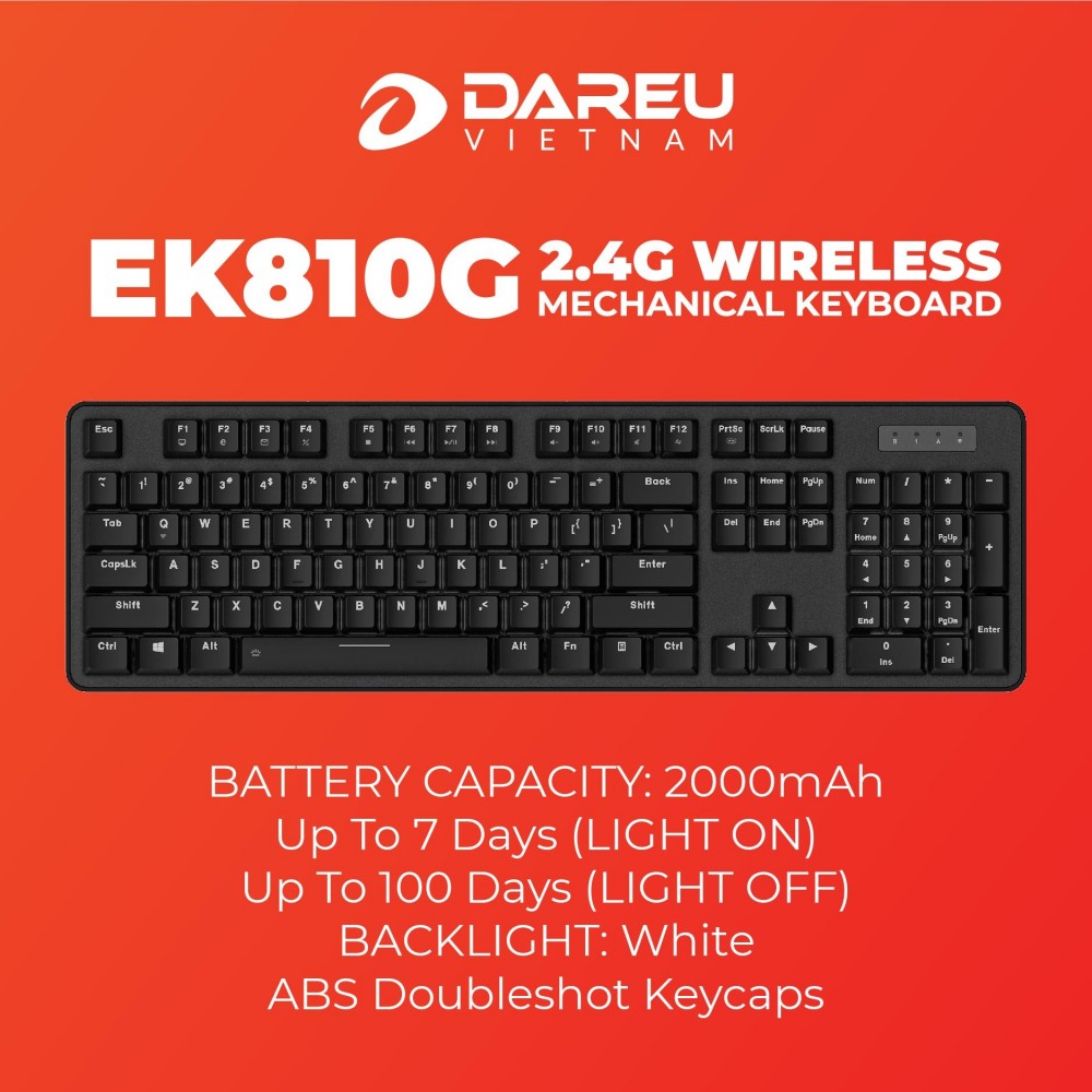 Phím cơ DAREU EK810G - 104 Keys (Wireless - Blue / Brown / Red D Switch)