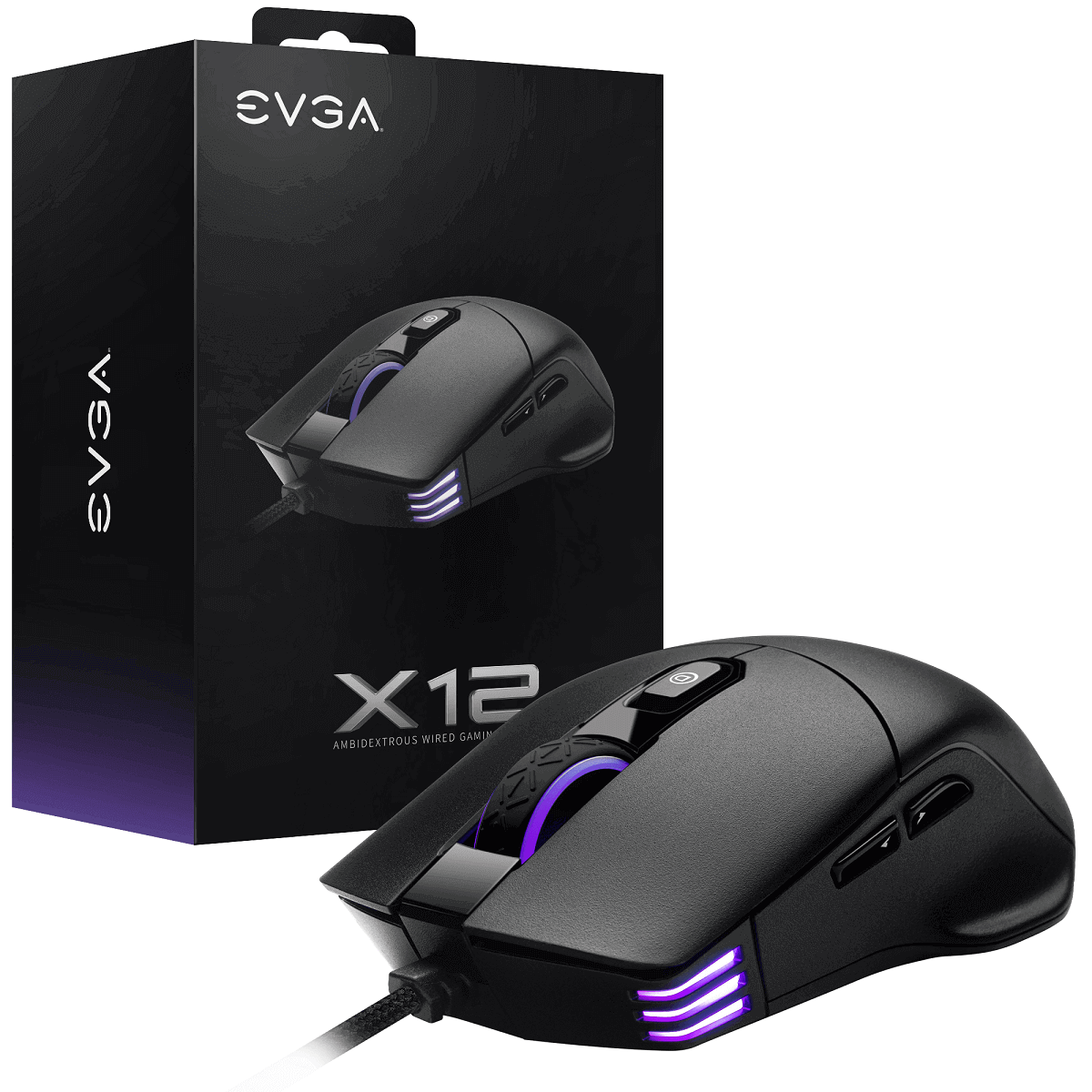 EVGA X12 Gaming Mouse - 8K - Wired - White - Customizable - Dual Sensor - 16,000 DPI - 5 Profiles - 8 Buttons - Ambidextrous Light Weight - RGB
