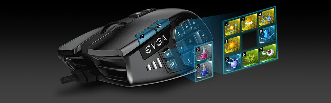 EVGA X15 MMO Gaming Mouse - 8k - Wired - Black - Customizable - 16,000 DPI - 5 Profiles - 20 Buttons - Ergonomic