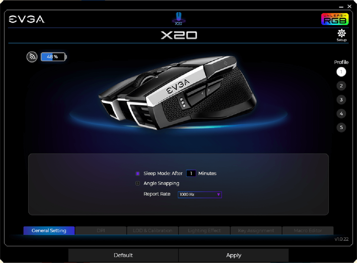 EVGA X20 Gaming Mouse - Wireless - Black - Customizable - 16,000 DPI - 5 Profiles - 10 Buttons - Ergonomic