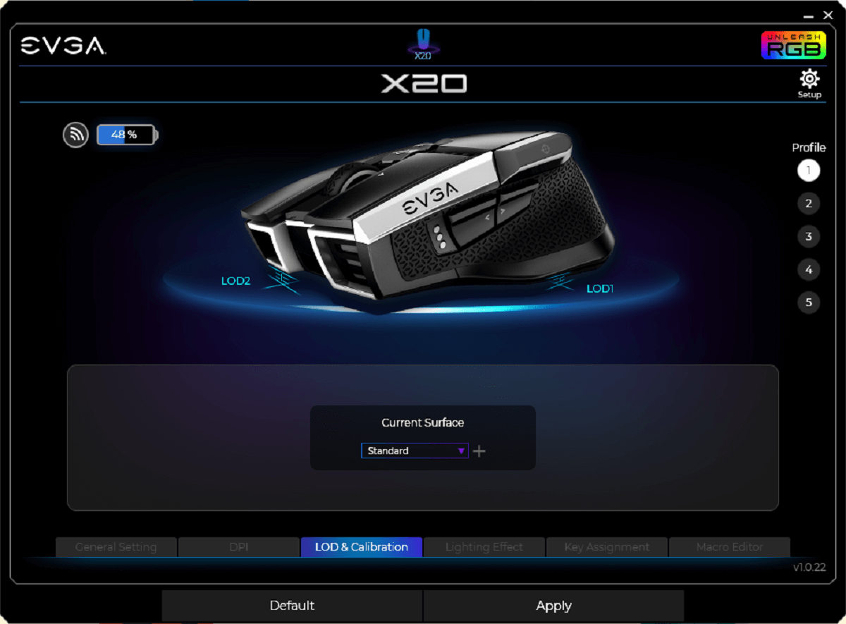 EVGA X20 Gaming Mouse - Wireless - Black - Customizable - 16,000 DPI - 5 Profiles - 10 Buttons - Ergonomic