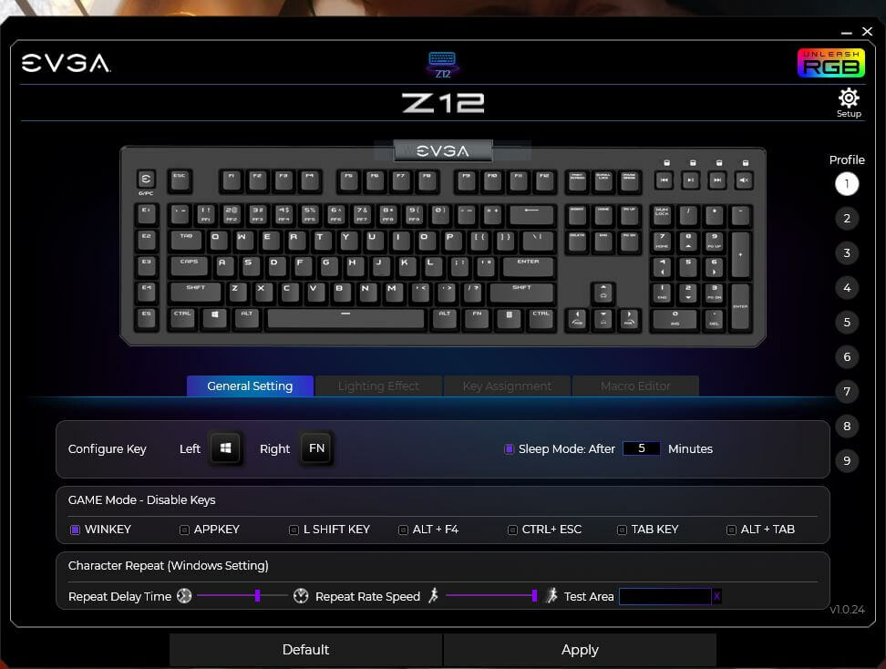 EVGA Z12 - RGB Gaming Keyboard - RGB Backlit LED - 5 Programmable Macro Keys - Dedicated Media Keys - Water Resistant