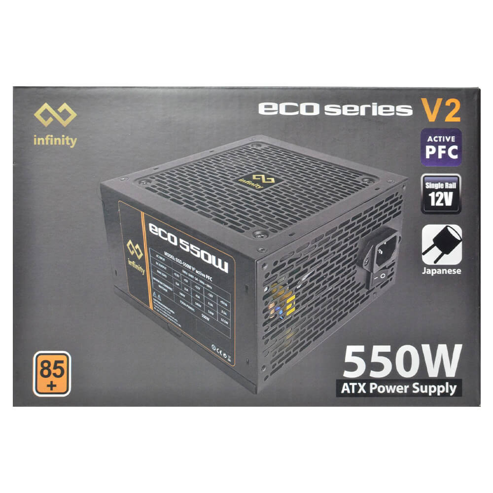 Infinity ECO 550W V2 H1 Infinity ECO 550W V2 – DC to DC – Hiệu suất 85% – Active PFC – Single Rail