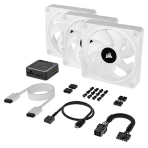 Corsair iCUE LINK QX120 White - RGB 120mm PWM PC Fans Starter Kit with iCUE LINK System Hub