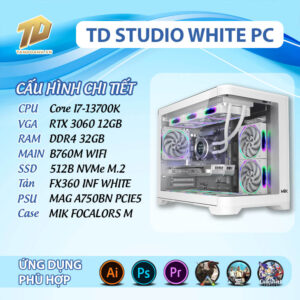 TD STUDIO WHITE PC (I7-13700K, B760M, RTX 3060 12GB, 32GB DDR4, SSD 512GB)