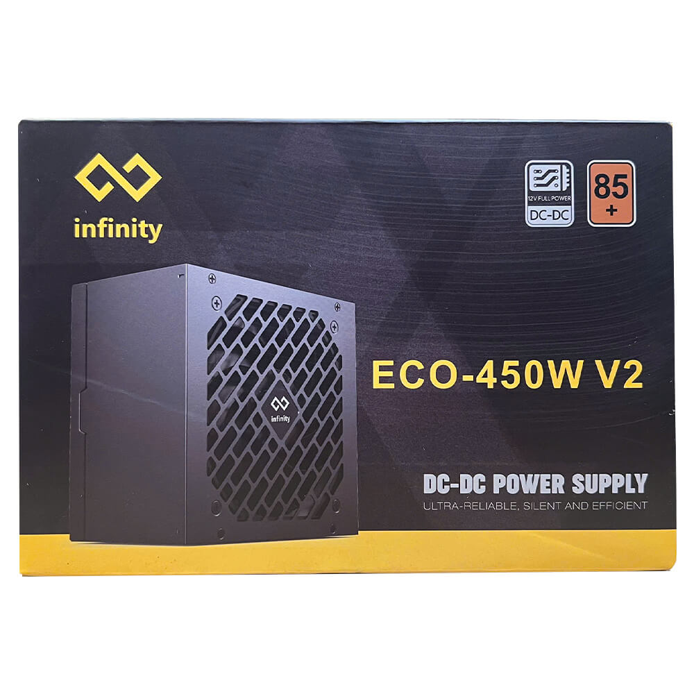 Infinity ECO 450W V2 H01 Infinity ECO 450W V2 – DC to DC – Hiệu suất 85% – Active PFC – Single Rail