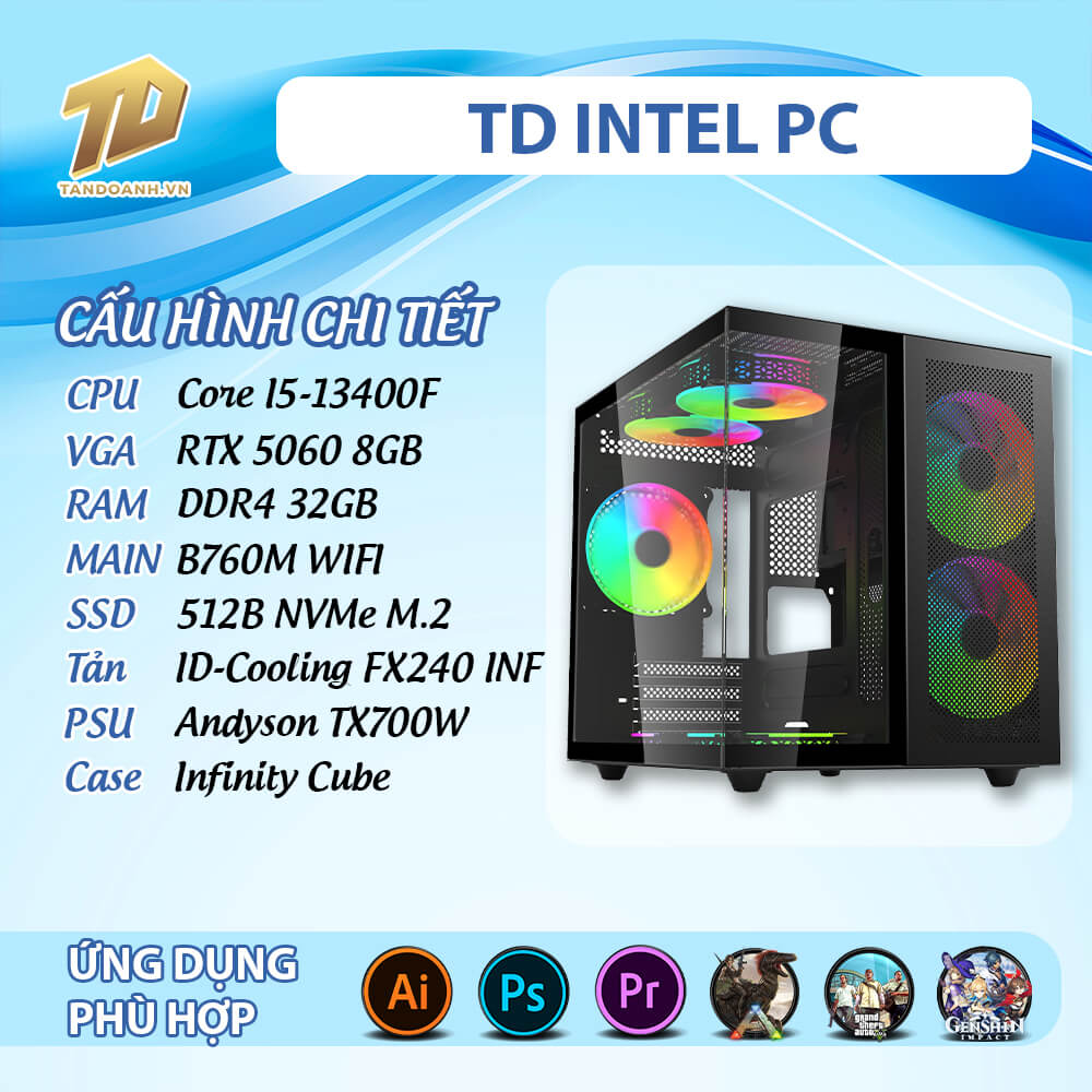 TD Intel PC 2025 I5 13400F TD INTEL PC (I5-13400F, B760M, RTX 5060, 32GB DDR4, SSD 512GB)