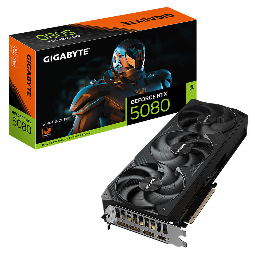 Gigabyte GeForce RTX 5080 WINDFORCE SFF 16G H1 Gigabyte GeForce RTX™ 5080 WINDFORCE SFF 16G - 16GB GDDR7