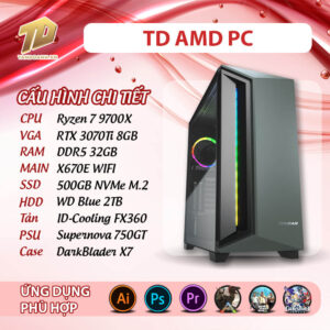 TD AMD PC (R7-9700X, 3070TI, X670E, 32GB DDR5, SSD 500GB, HDD 2TB)