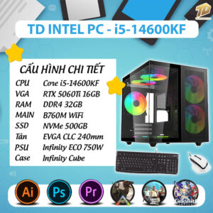 TD INTEL PC (I5-14600KF, B760M, RTX5060TI, 32GB DDR4, SSD 500GB)
