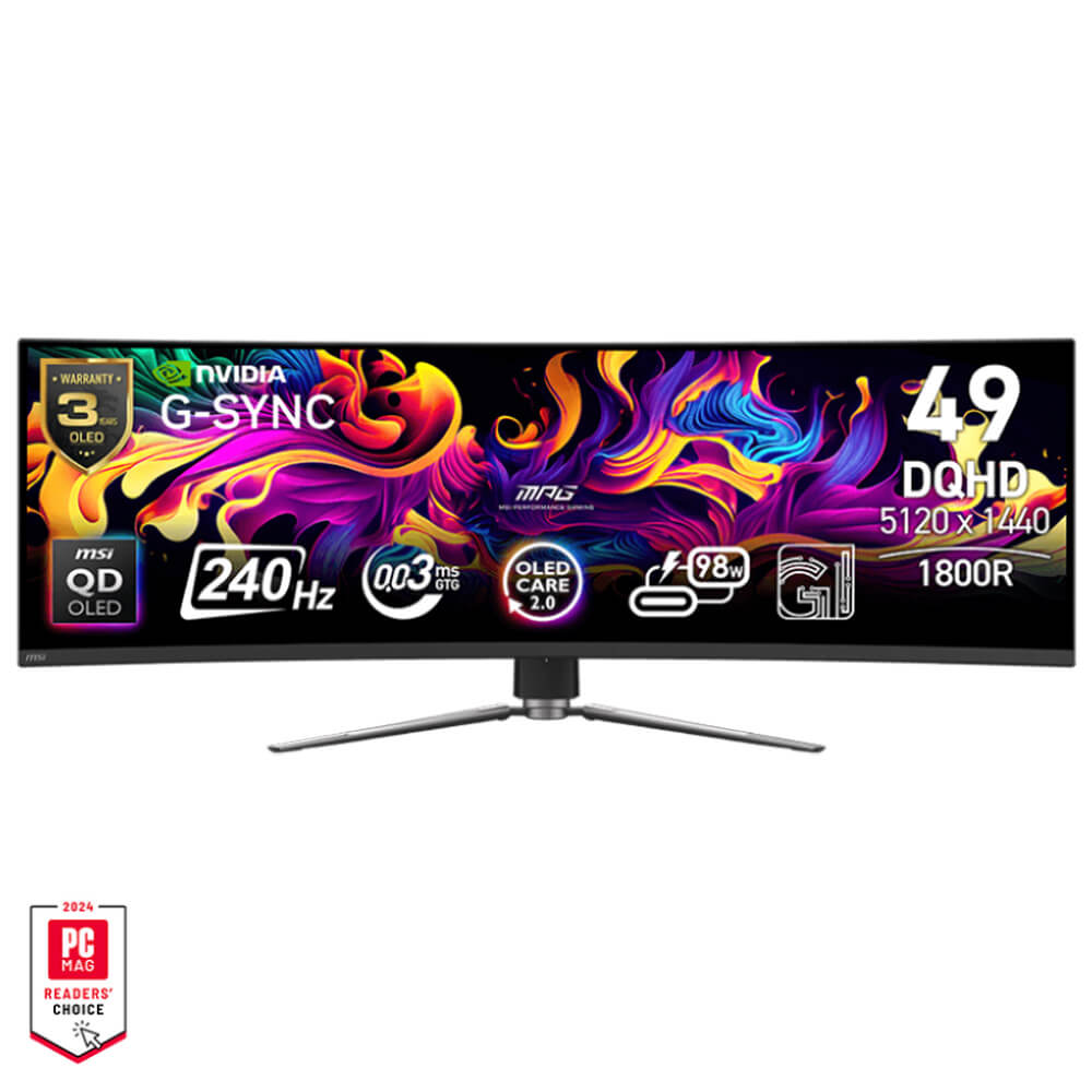 MSI MPG 491CQPX QD OLED H1 MSI MPG 491CQPX QD-OLED - 49 inch DQHD QD-OLED | 240Hz | 0.03ms | Type-C | Curved Monitor