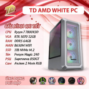 TD AMD WHITE PC (R7-7800X3D, B650M, 5070 12GB, 64GB DDR5, SSD 1TB)