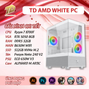 TD AMD WHITE PC (R7-8700F, B650M, 32GB DDR5, RTX 5050, SSD 512GB)