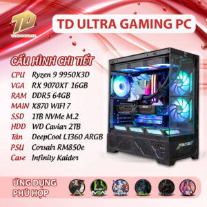 TD ULTRA GAMING PC (R9-9950X3D, X870, RX 9070XT, 64GB DDR5, SSD 1TB, HDD 2TB)