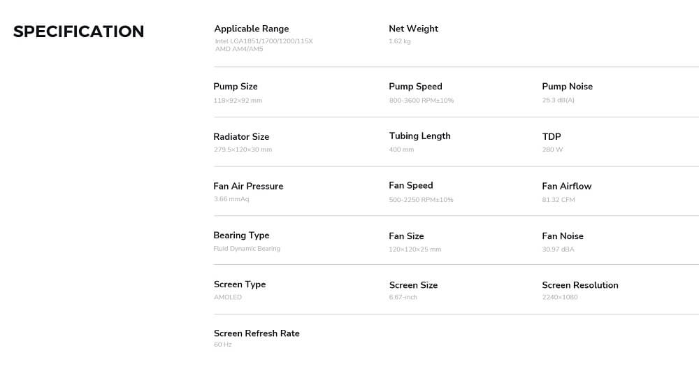 TRYX PANORAMA 240 White - 240mm L-shaped AMOLED Screen Liquid Cooler
