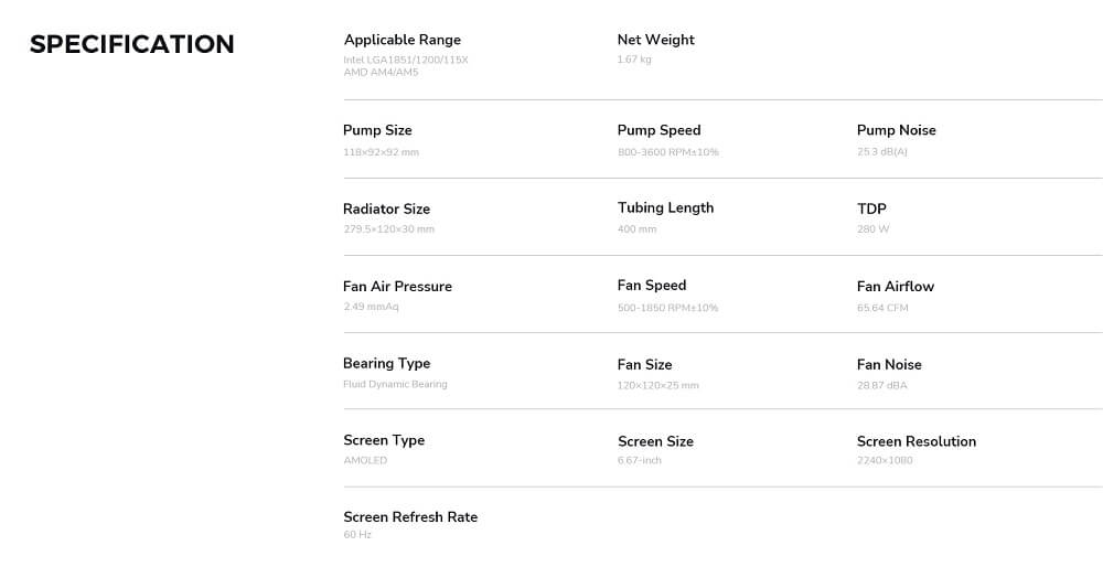 TRYX PANORAMA ARGB 240 Black - 240mm L-shaped AMOLED Screen Liquid Cooler