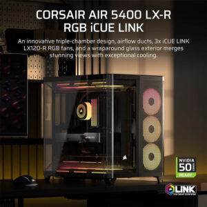 Corsair AIR 5400 LX R RGB iCUE LINK H2 Corsair AIR 5400 LX-R RGB iCUE LINK Black - Triple Chamber Mid-Tower PC Case