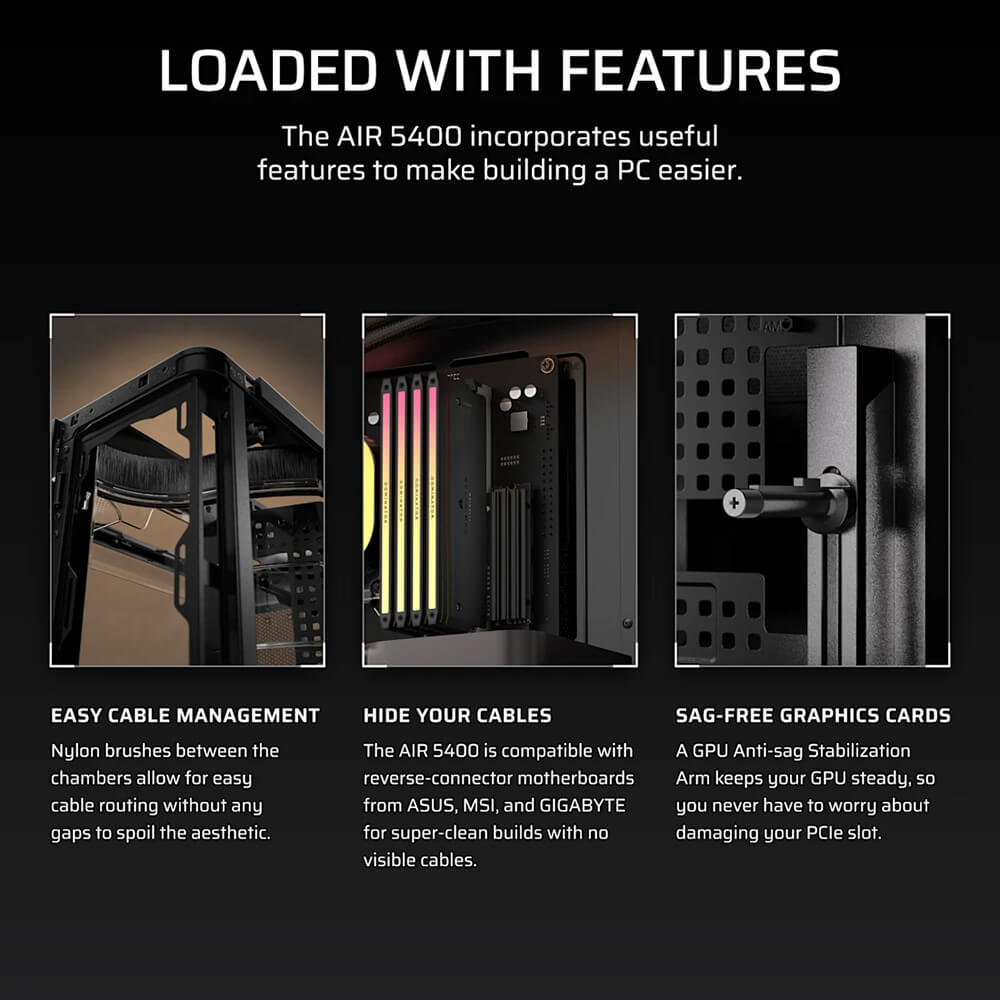 Corsair AIR 5400 RS R ARGB Black H11 Corsair AIR 5400 RS-R ARGB Black - Triple Chamber Mid-Tower PC Case - Ảnh 11