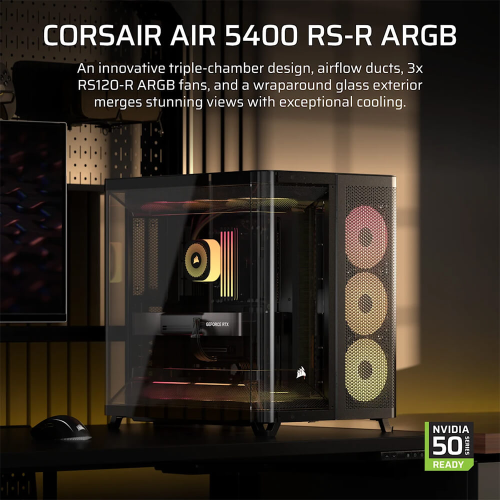 Corsair AIR 5400 RS R ARGB Black H2 Corsair AIR 5400 RS-R ARGB Black - Triple Chamber Mid-Tower PC Case - Ảnh 2