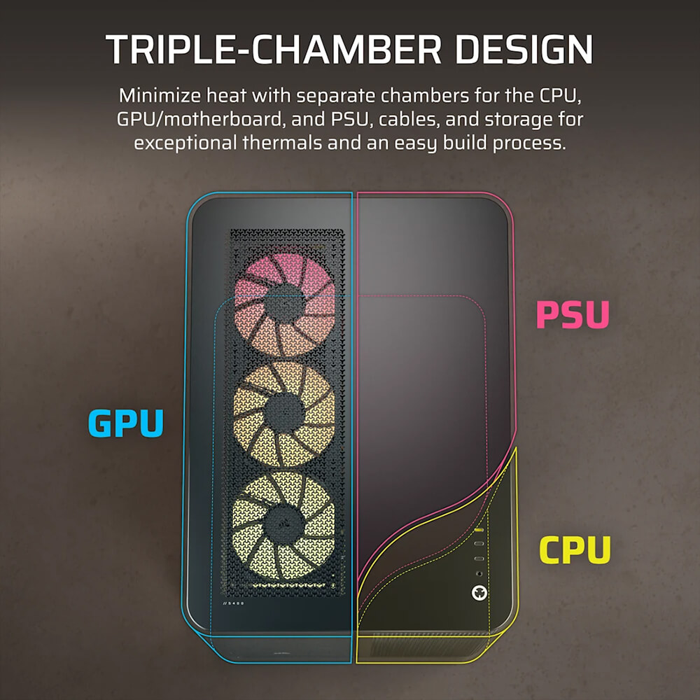 Corsair AIR 5400 RS R ARGB Black H3 Corsair AIR 5400 RS-R ARGB Black - Triple Chamber Mid-Tower PC Case - Ảnh 3