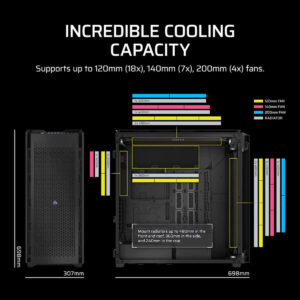 Corsair iCUE LINK 9000D AIRFLOW TG Super Tower Black Full Tower SSI EEB Case H8 Corsair iCUE LINK 9000D AIRFLOW TG Super-Tower Black - Full-Tower SSI-EEB Case